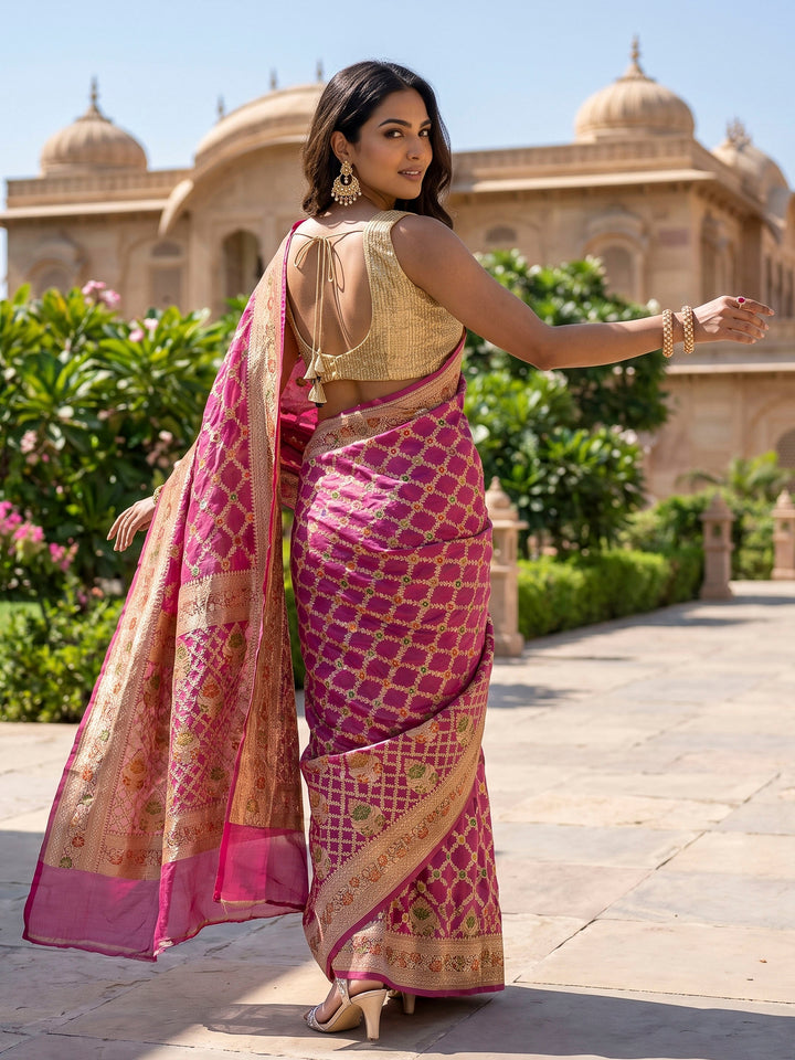 Pink Chiffon Woven Saree