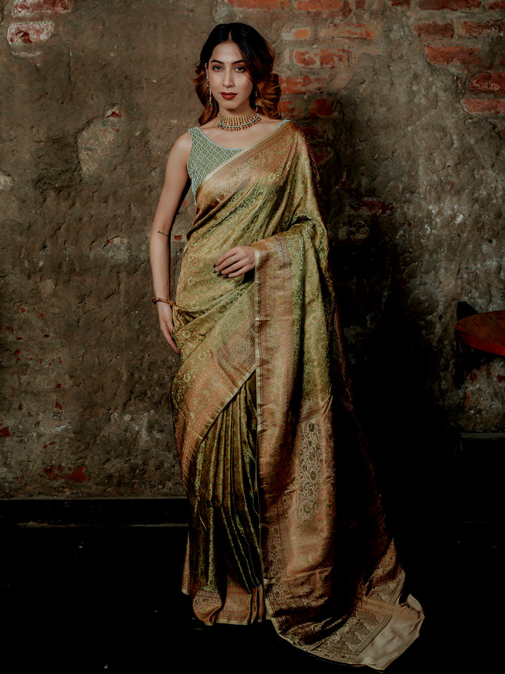 Pista-Green Woven Design Satin Saree