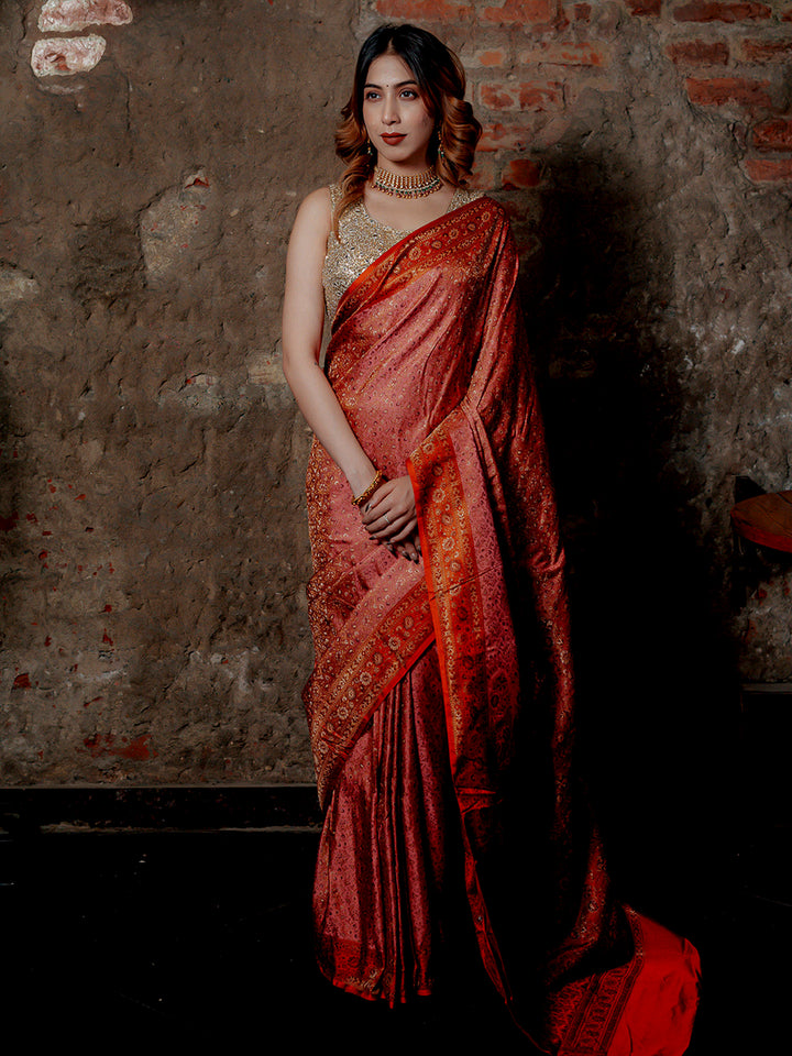 Pink Woven Design Satin Saree