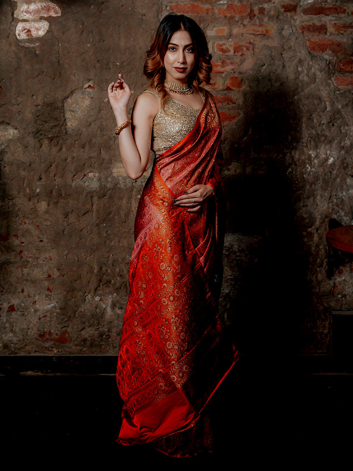 Pink Woven Design Satin Saree
