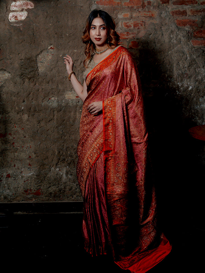 Pink Woven Design Satin Saree