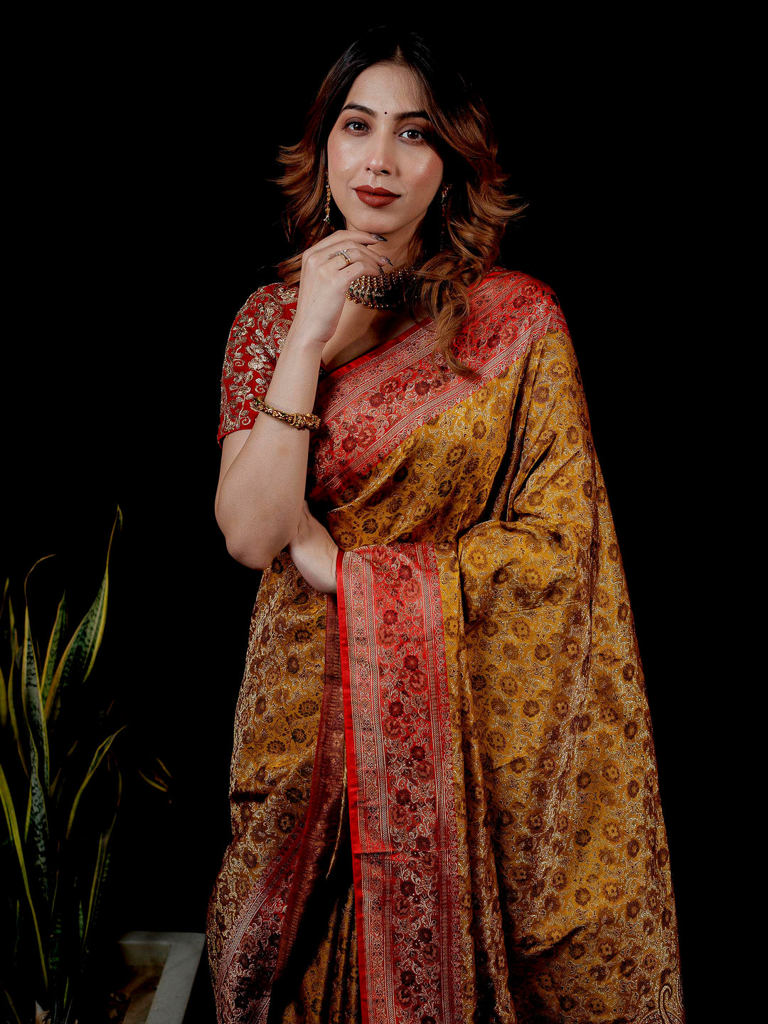 Lemon Woven Design Satin Saree