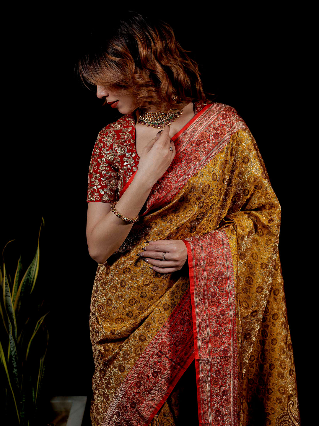 Lemon Woven Design Satin Saree