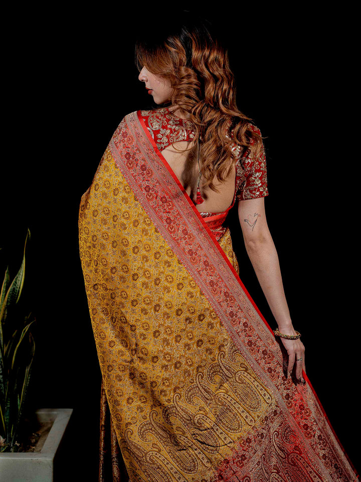 Lemon Woven Design Satin Saree