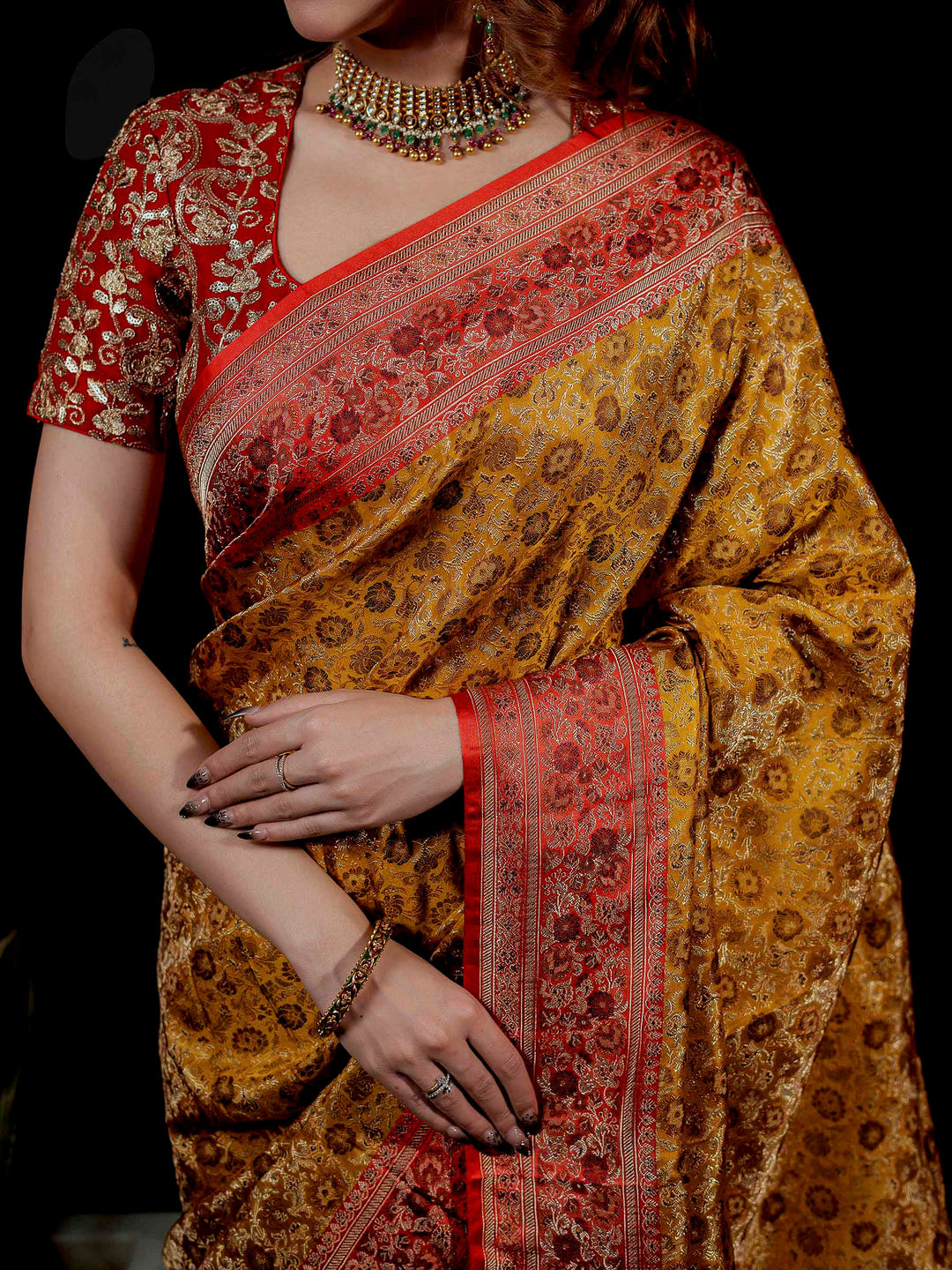 Lemon Woven Design Satin Saree