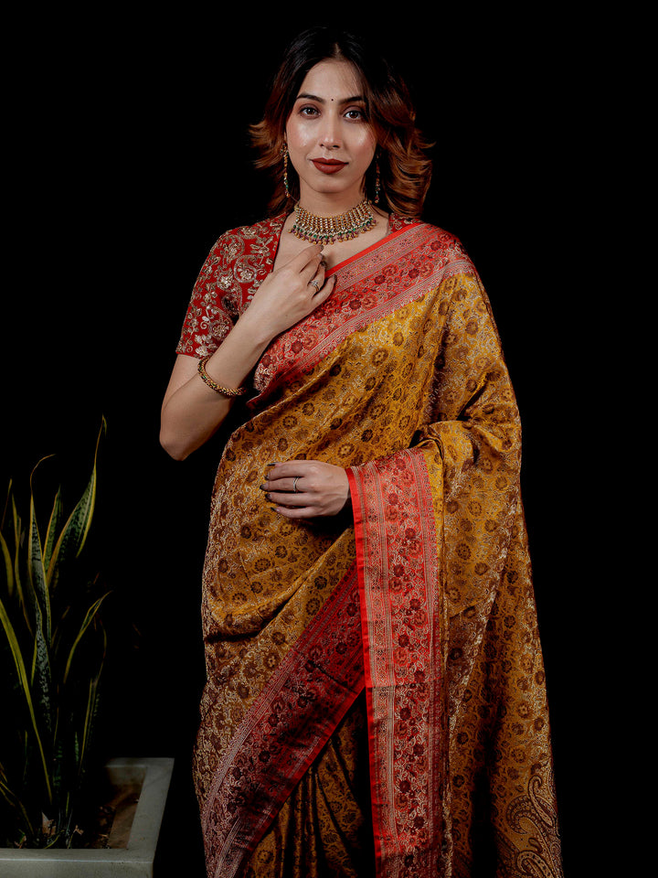 Lemon Woven Design Satin Saree
