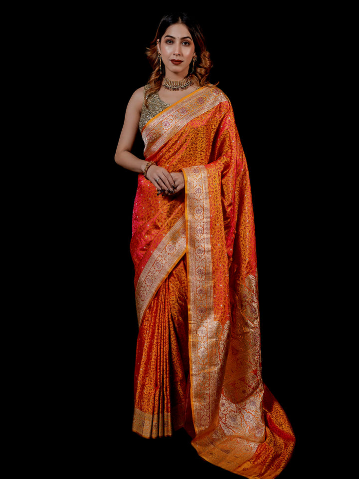Mustard Woven Design Satin Saree