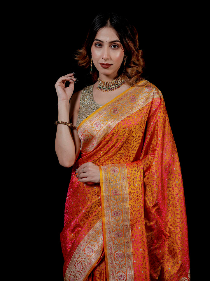 Mustard Woven Design Satin Saree