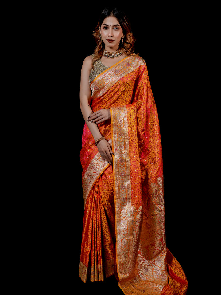 Mustard Woven Design Satin Saree