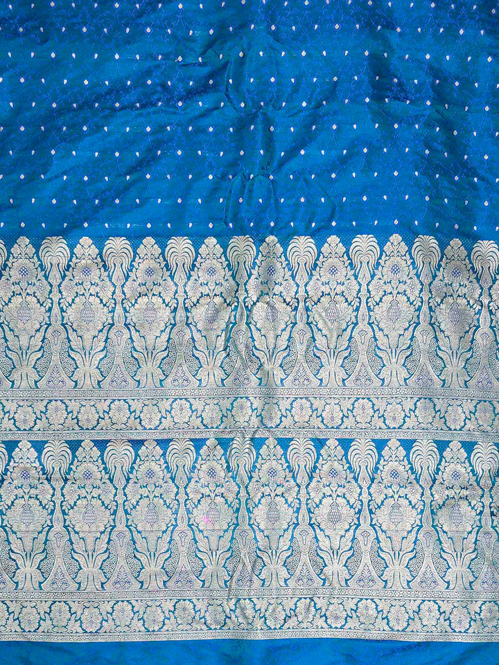 Peacock Blue Satin Woven Saree