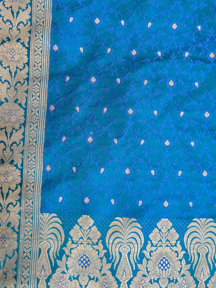 Peacock Blue Satin Woven Saree