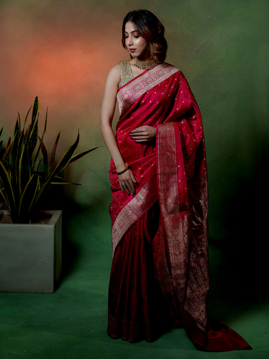 Rani Woven Design Satin Saree