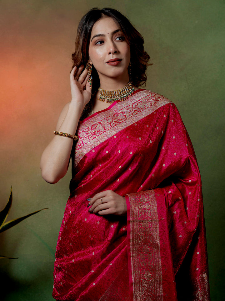 Rani Woven Design Satin Saree