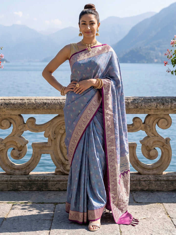 Sky Blue Woven Design Satin Saree