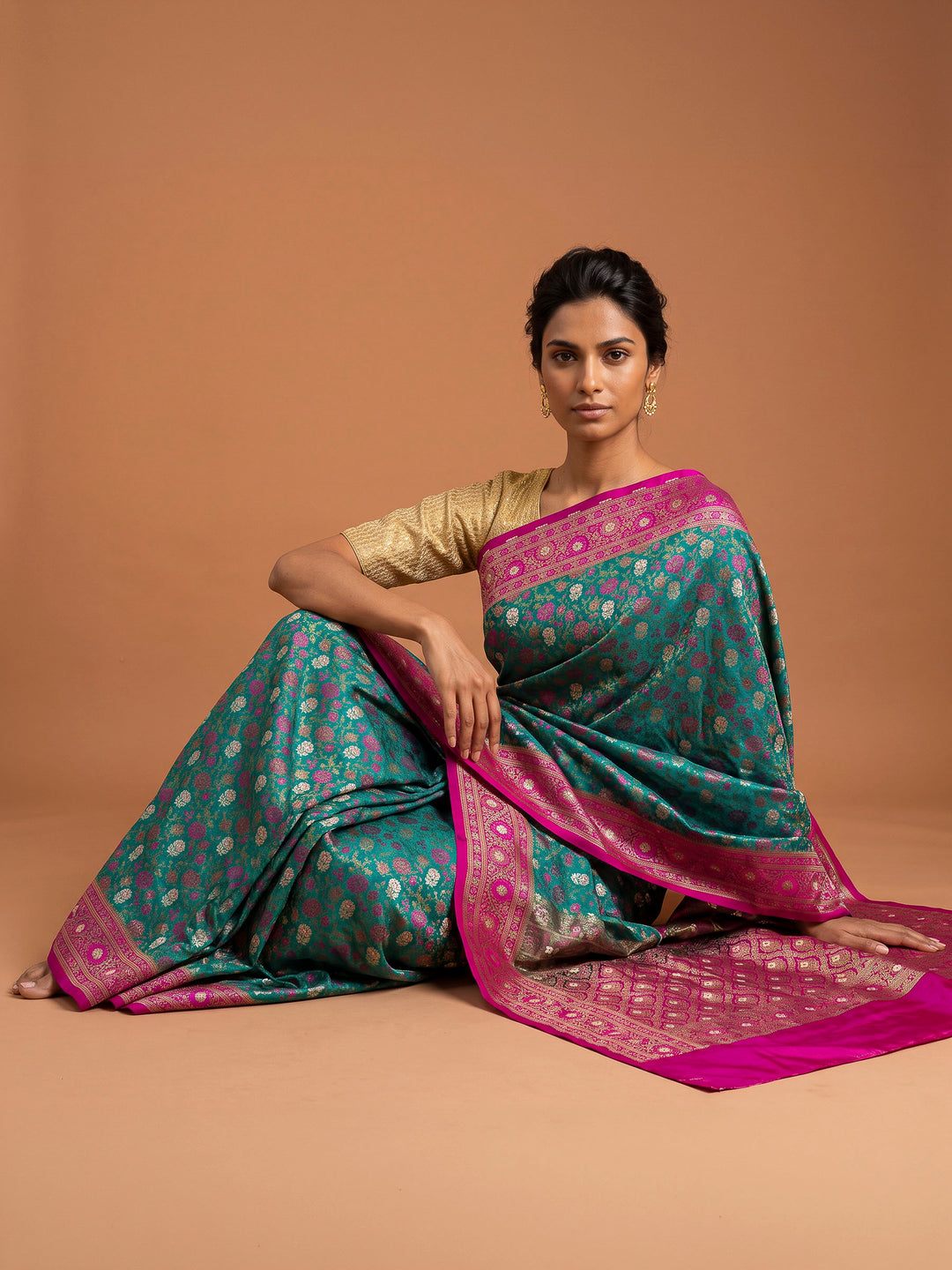 Green Satin Woven Saree