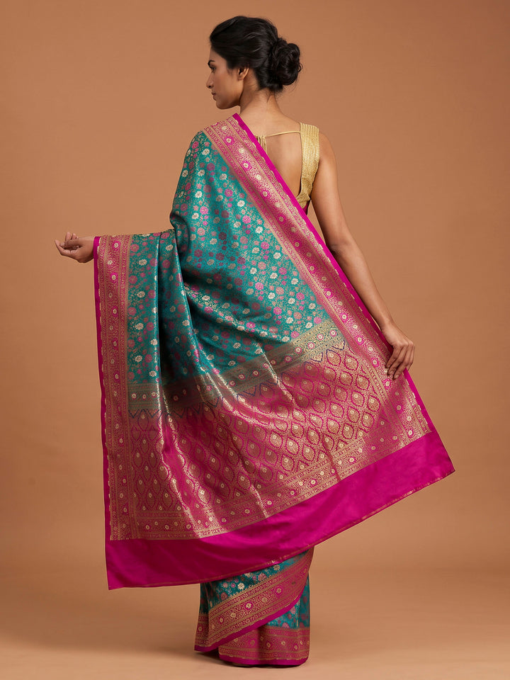 Green Satin Woven Saree