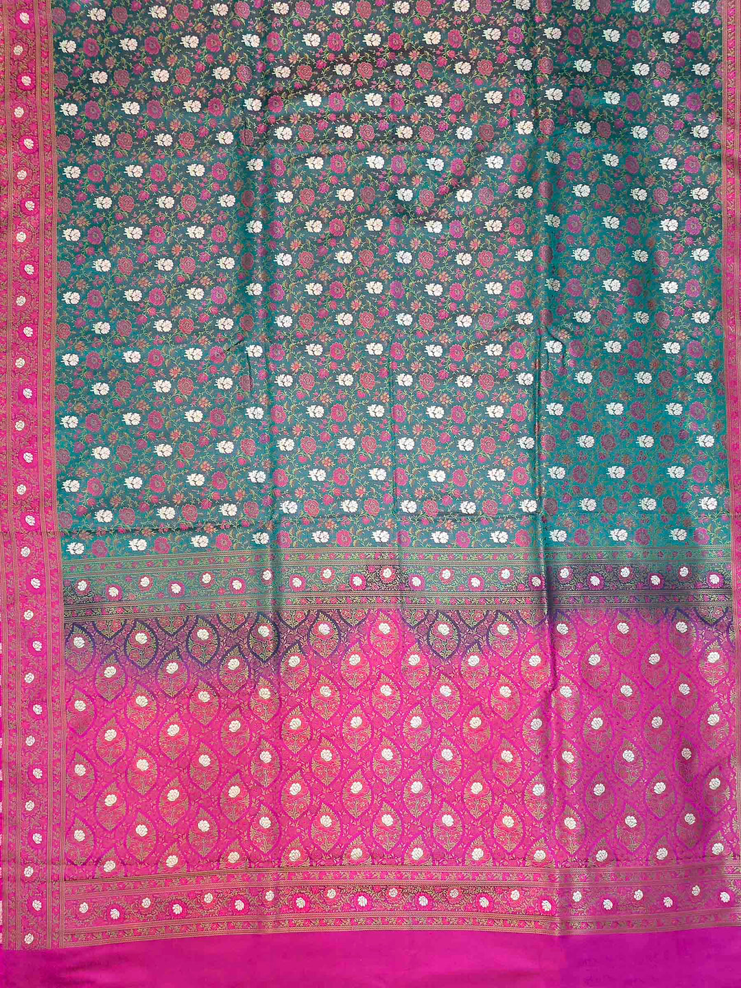 Green Satin Woven Saree