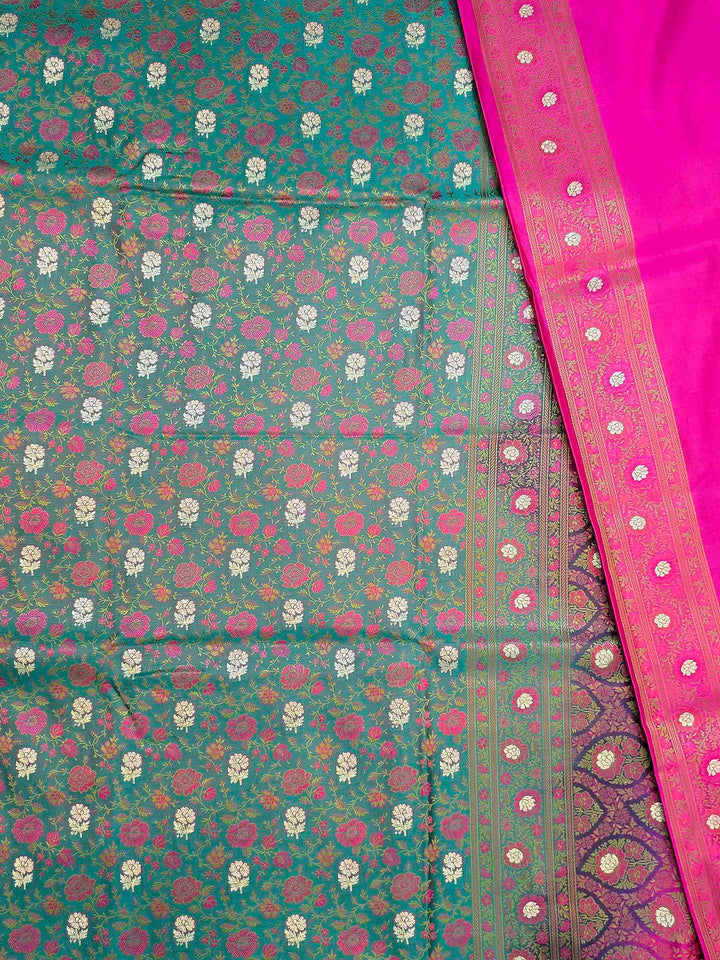 Green Satin Woven Saree