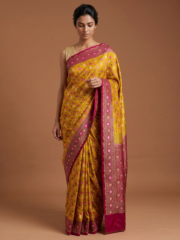 Mustard Satin Woven Saree
