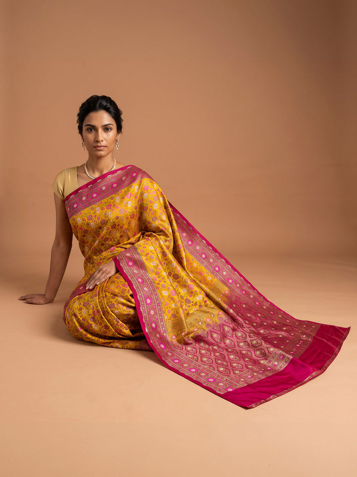 Mustard Satin Woven Saree