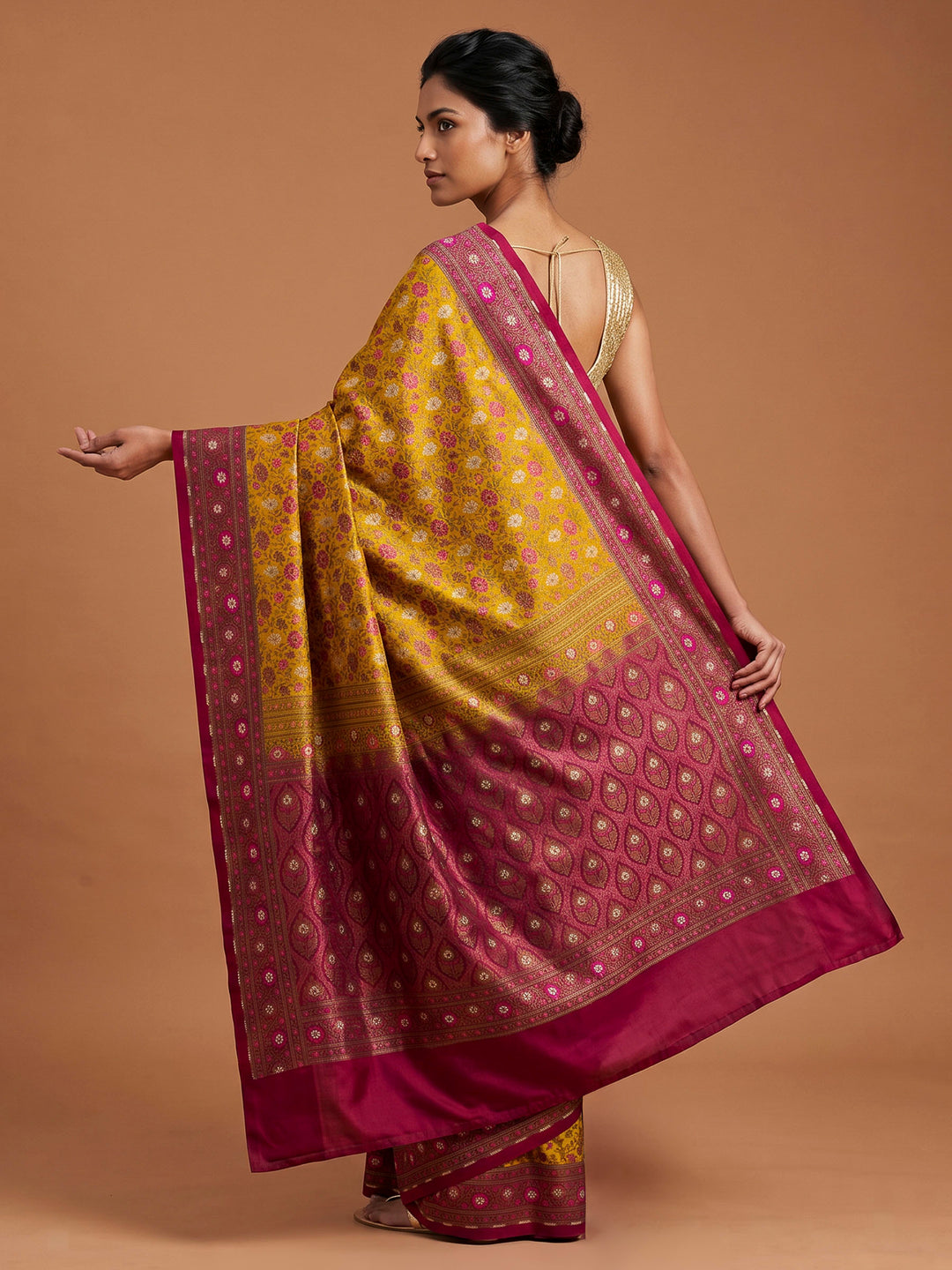 Mustard Satin Woven Saree