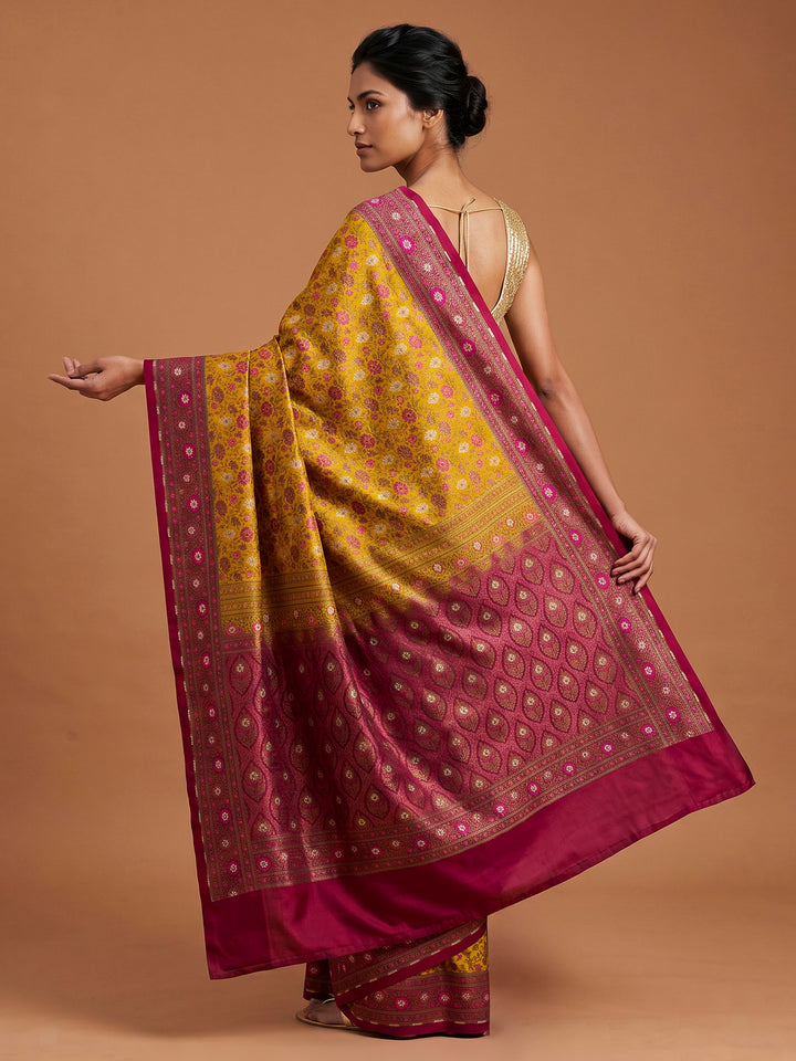 Mustard Satin Woven Saree