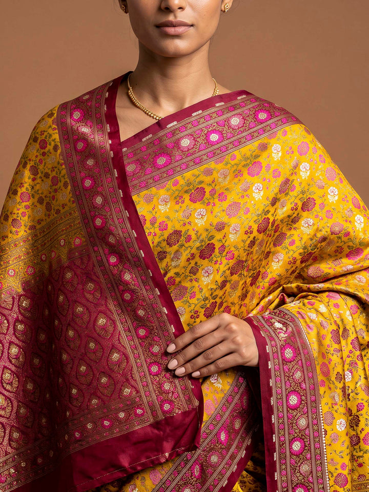 Mustard Satin Woven Saree