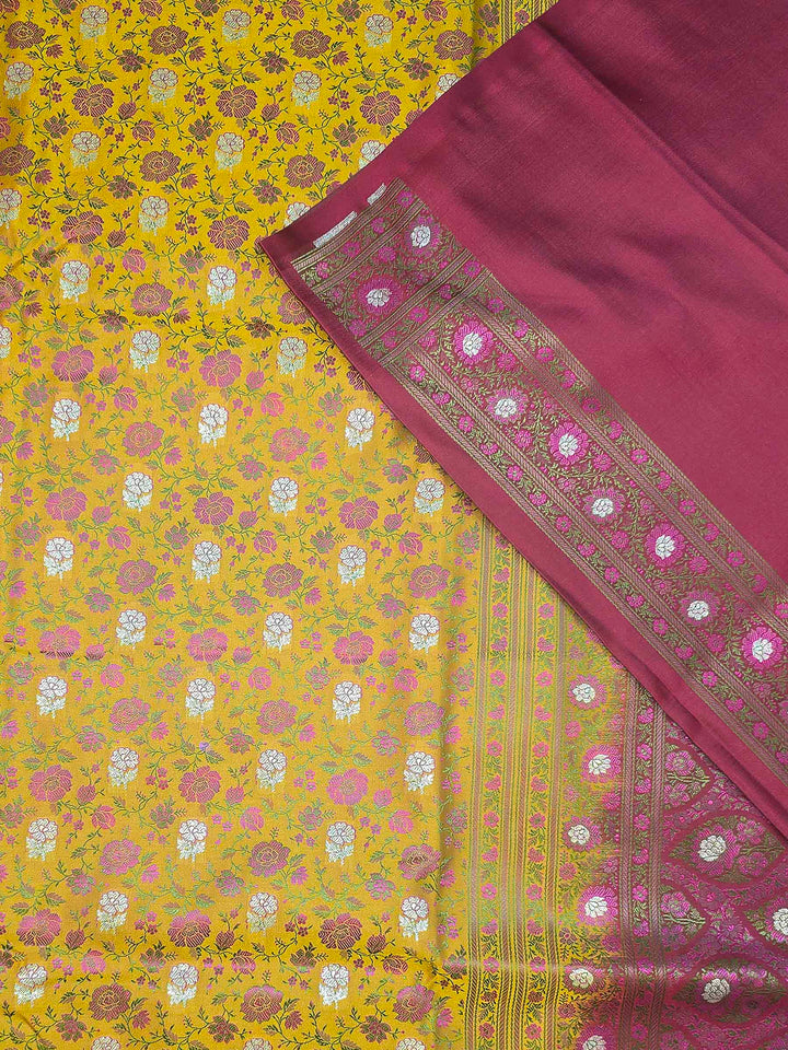 Mustard Satin Woven Saree