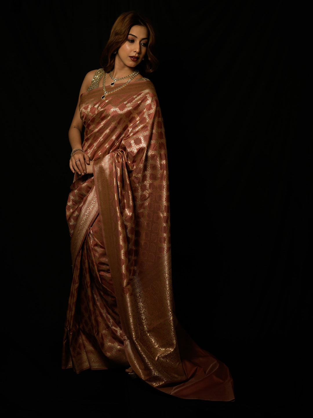 Brown Woven Design Art Silk Saree