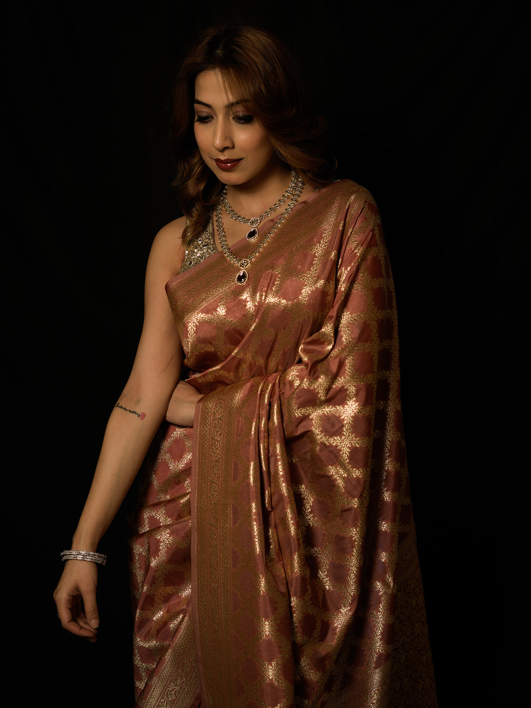 Brown Woven Design Art Silk Saree