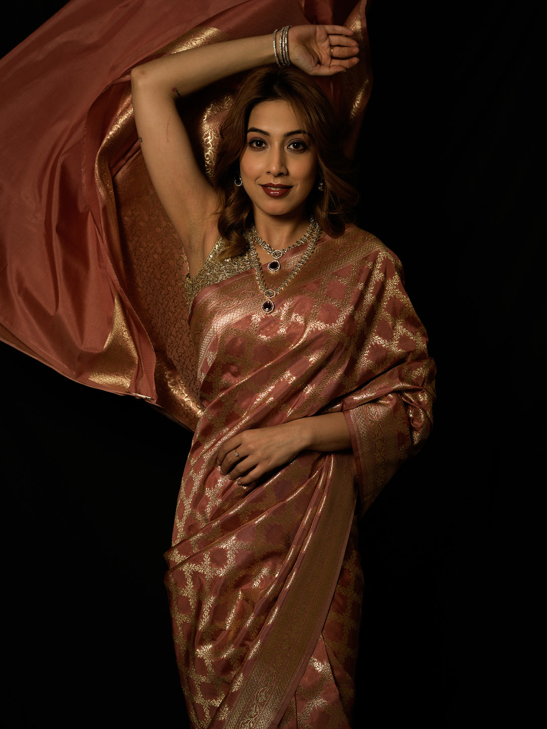 Brown Woven Design Art Silk Saree