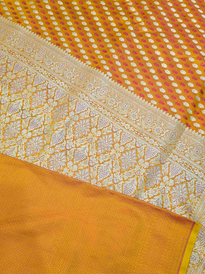 Mustard Woven Design Satin Saree