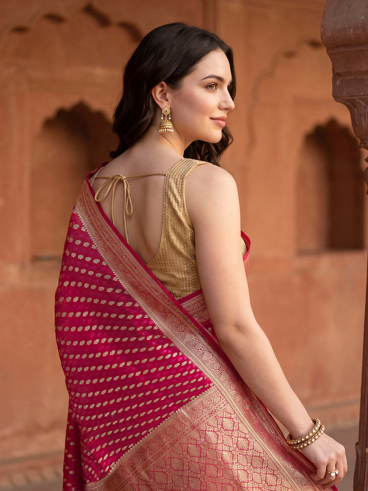 Red Woven Design Satin Saree