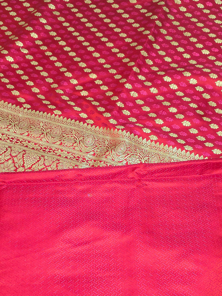Red Woven Design Satin Saree