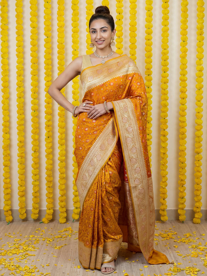 Mustard Woven Design Satin Saree
