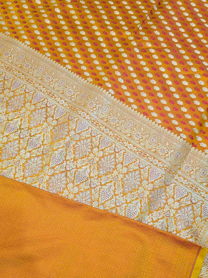 Mustard Woven Design Satin Saree