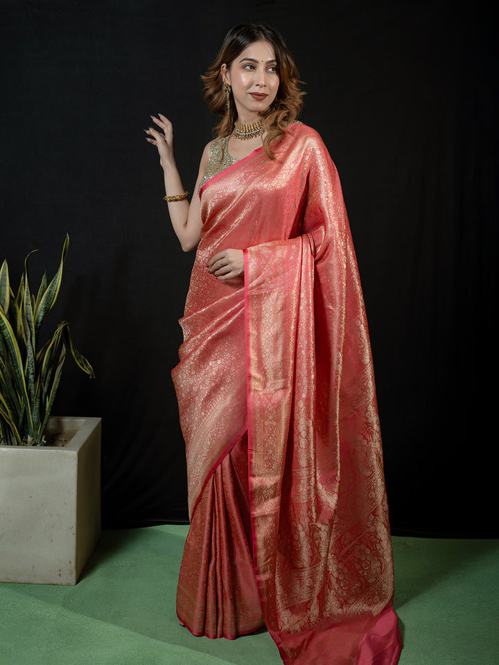 Pink Woven Design Satin Saree