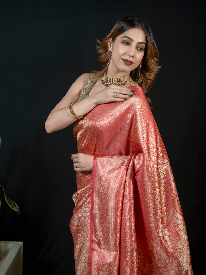 Pink Woven Design Satin Saree