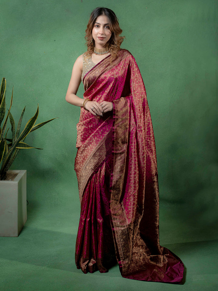 Rani Woven Design Satin Saree