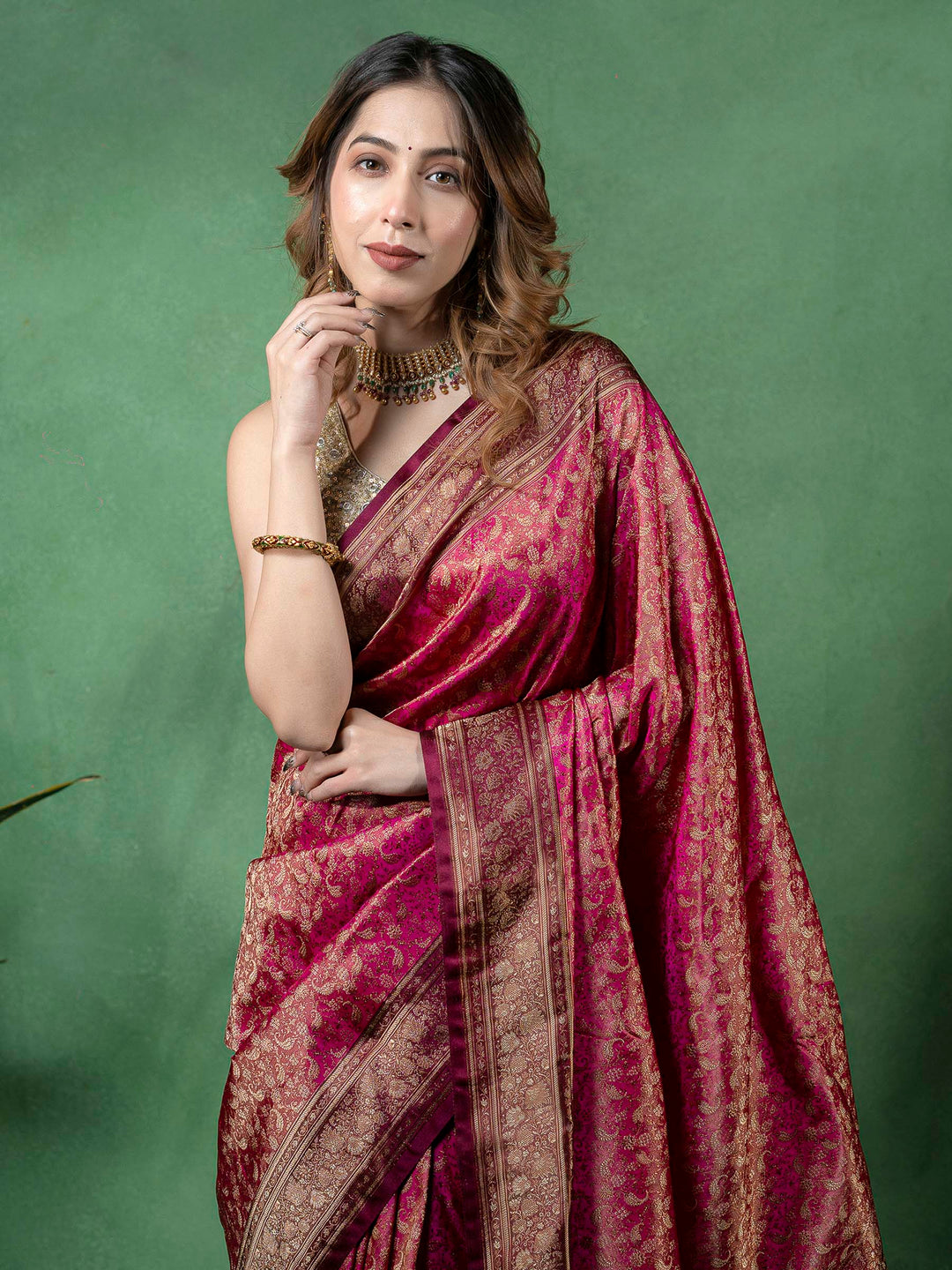 Rani Woven Design Satin Saree