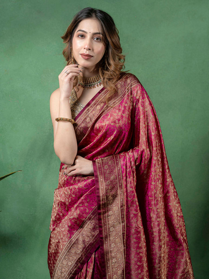 Rani Woven Design Satin Saree