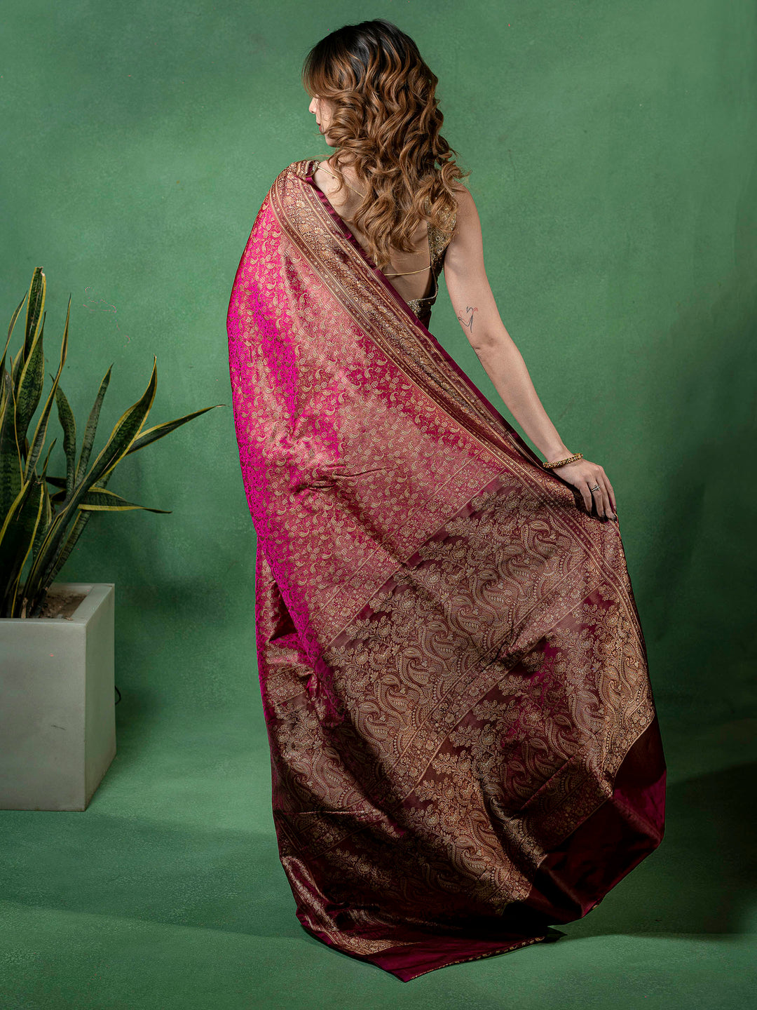 Rani Woven Design Satin Saree