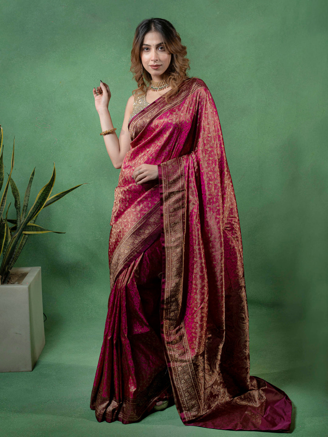 Rani Woven Design Satin Saree