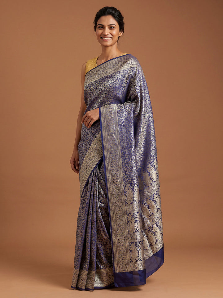 Navy Blue Satin Woven Saree