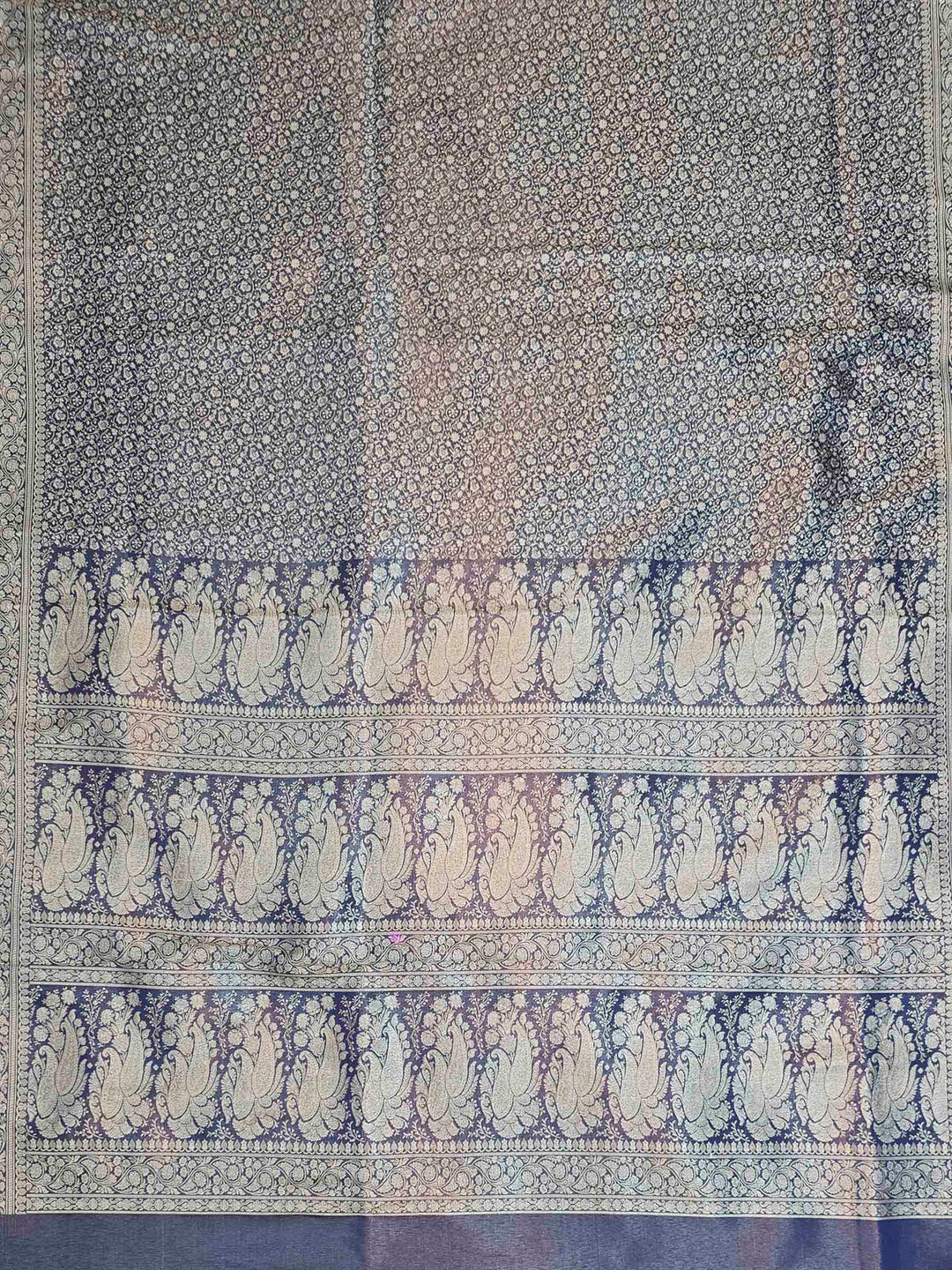 Navy Blue Satin Woven Saree
