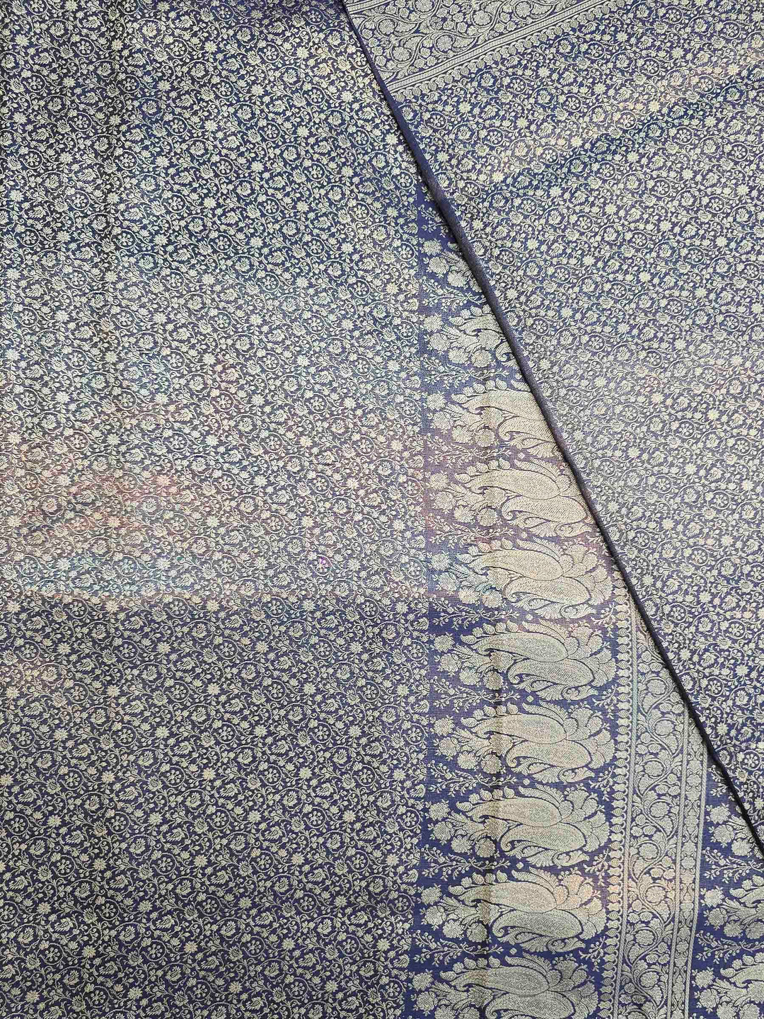 Navy Blue Satin Woven Saree