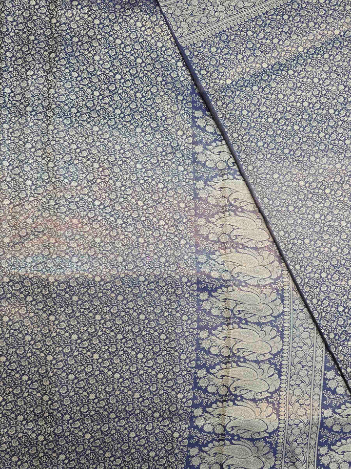Navy Blue Satin Woven Saree