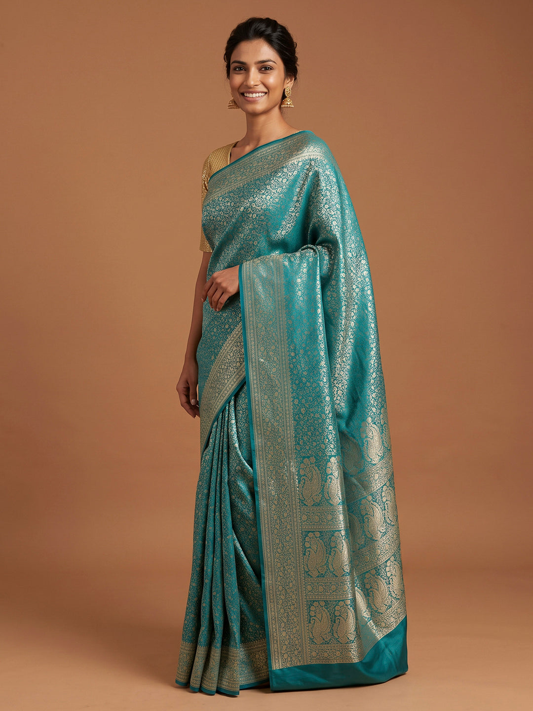 Sea Green Satin Woven Saree