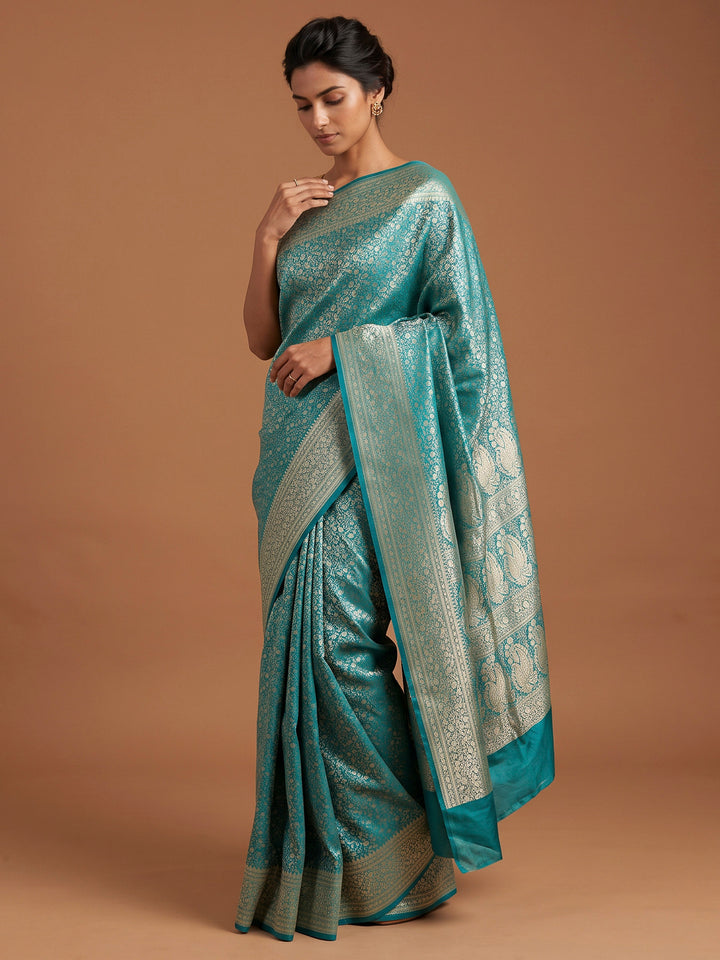 Sea Green Satin Woven Saree