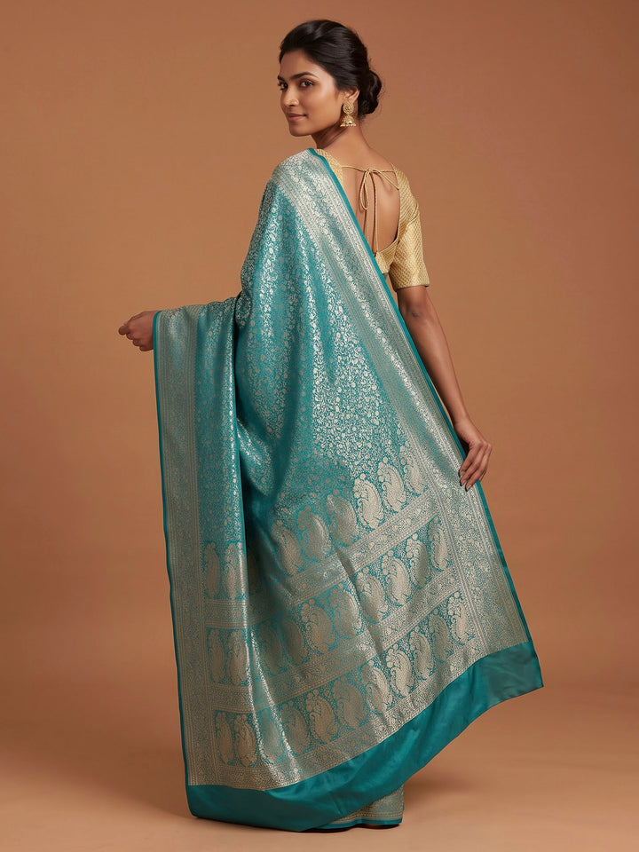 Sea Green Satin Woven Saree